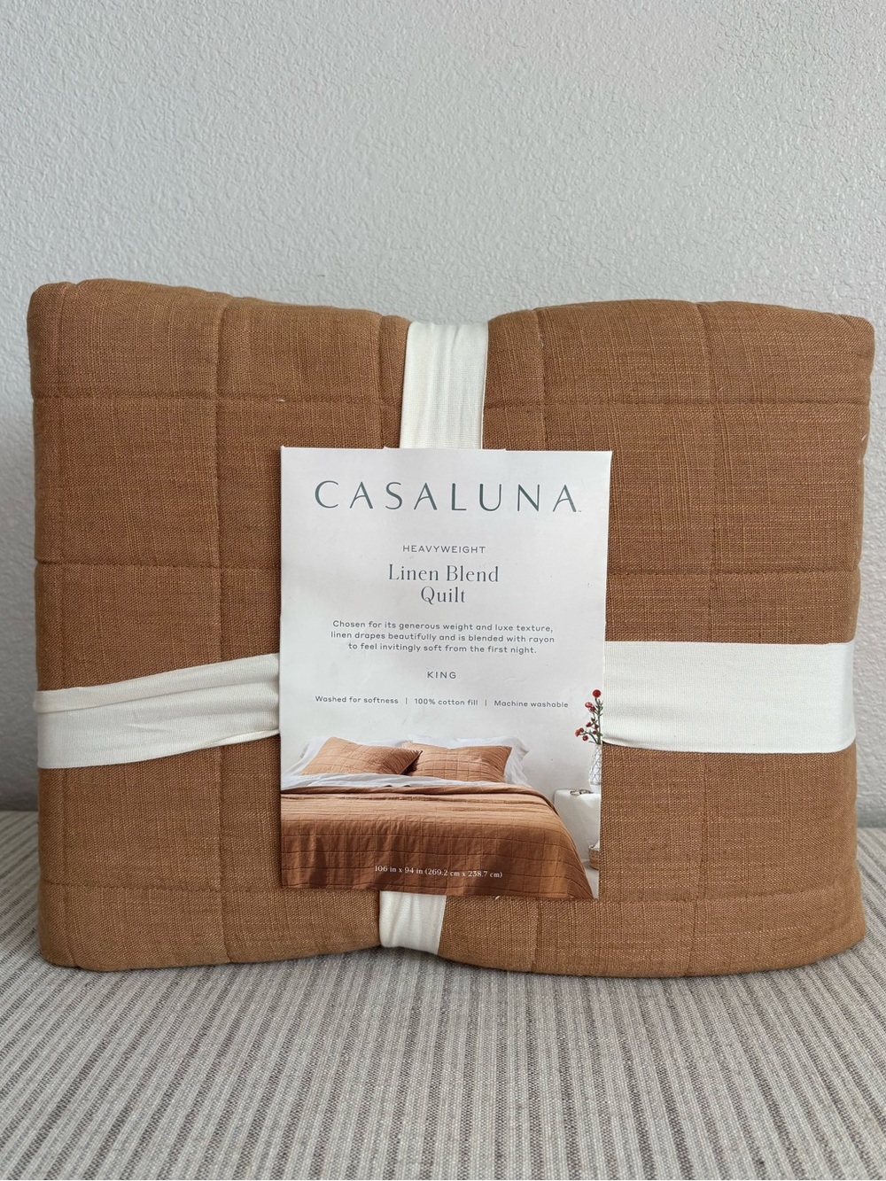 NWT King Heavyweight Linen Blend Quilt Warm Brown - Casaluna